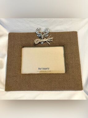 Pier 1 Deer/Stag Head Burlap Covered Frame-Picture Frame/Christmas/Holiday/Decor